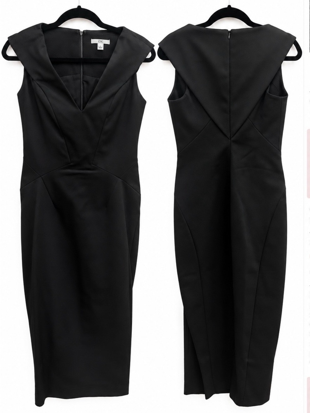 Zac Posen Black Sleeveless V-Neck Midi Sheath Dress